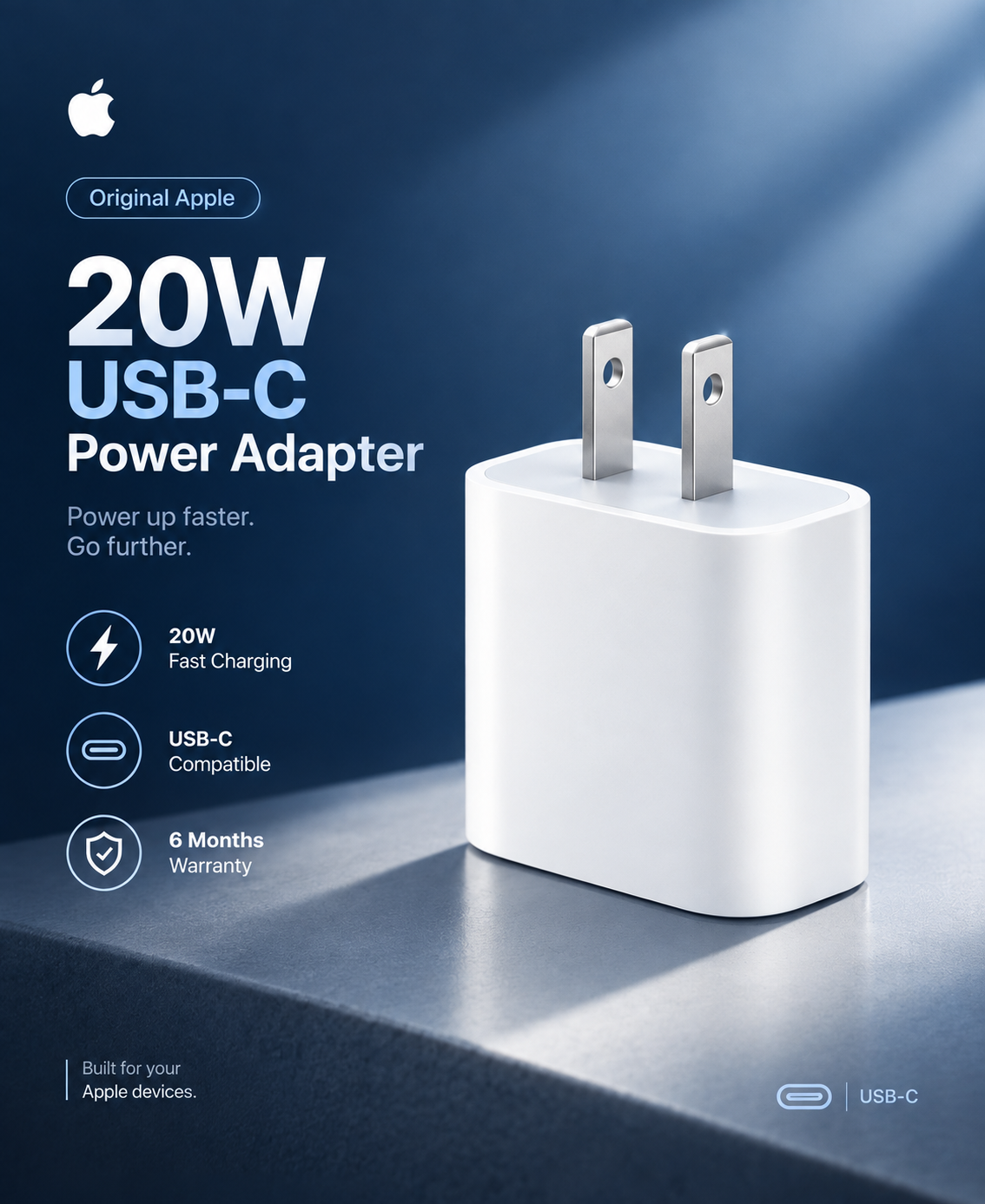 Apple 20W  Fast Charger + Free Braided Cable